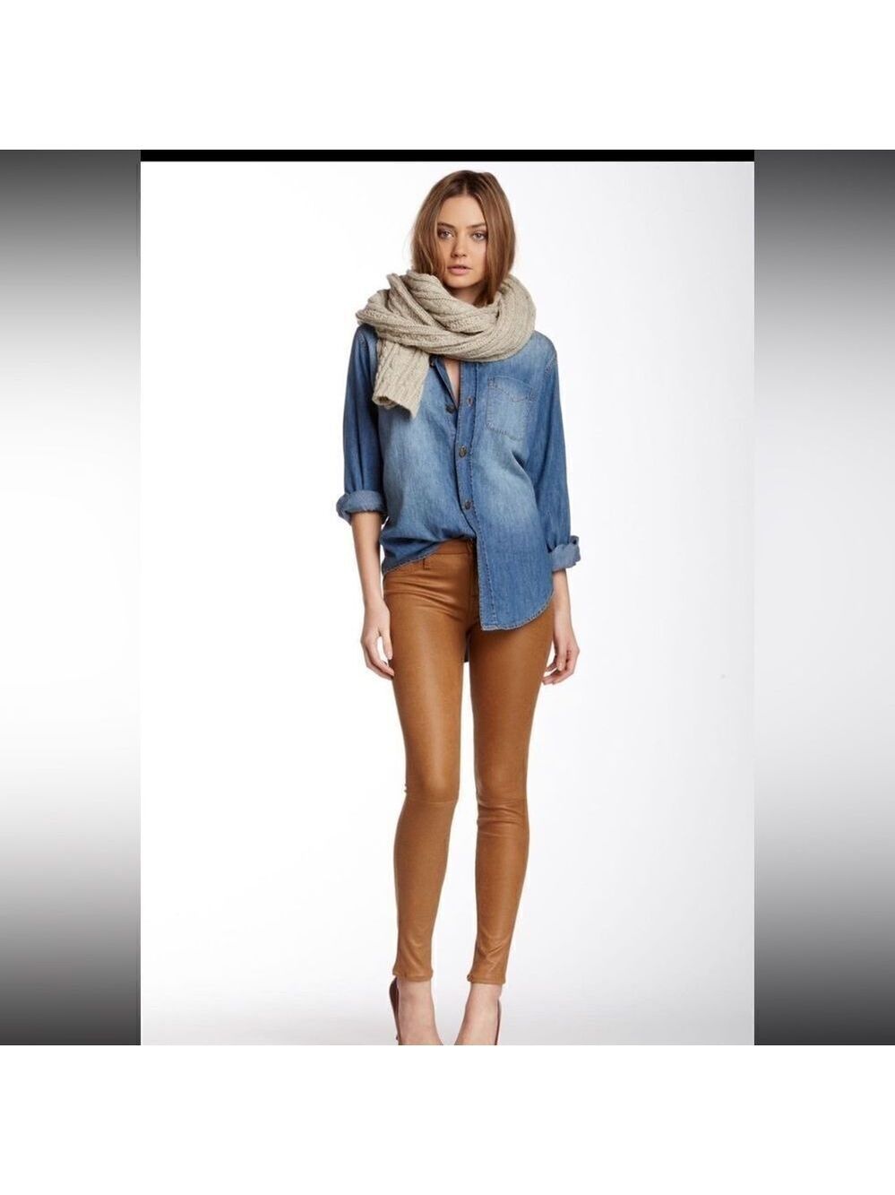 7 For All Mankind High Rise Skinny Vegan Leather Pants in Camel Sz Small